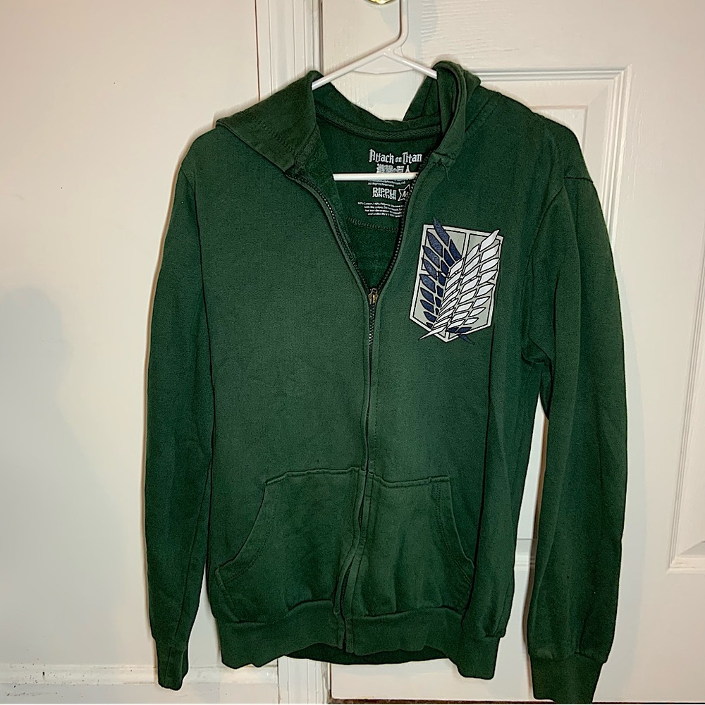 Attack On Titan Scout Regiment Green Zip Up Medium Hoodie, Hot Topic, Anime